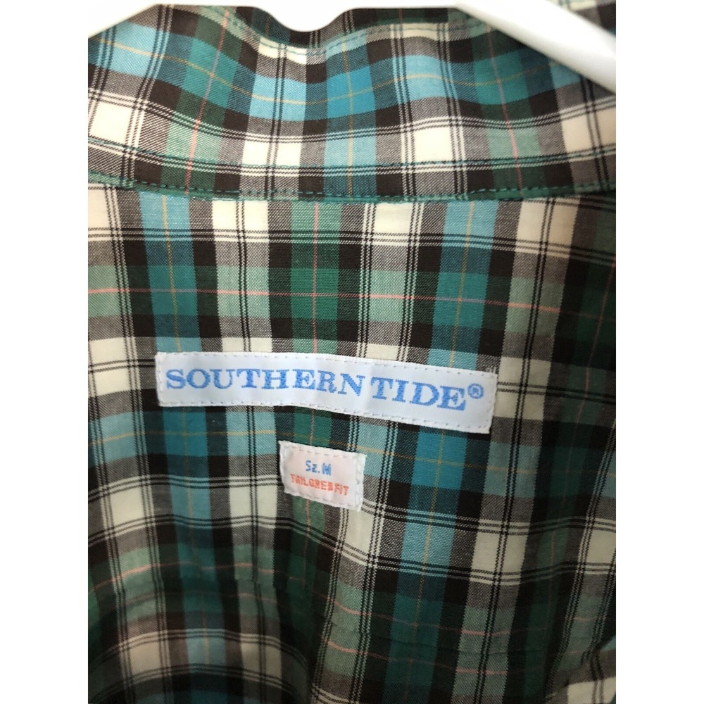 Southern Tide Shirt Green Brown Plaid Tailored Fit Button Down Mens Medium M - Picture 7 of 7